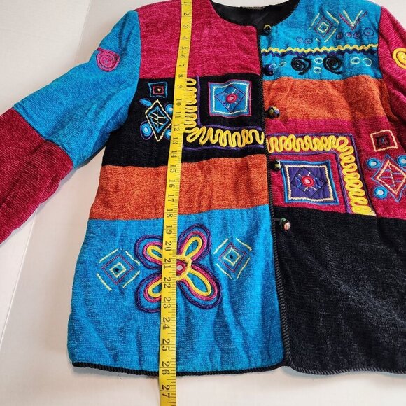 Allure Jacket Sz M women Colorful Patchwork Art to Wear Embroidered - Picture 11 of 14